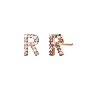 Solid 925 Sterling Silver Glamour Alphabet Letter Earrings Rose Gold - R