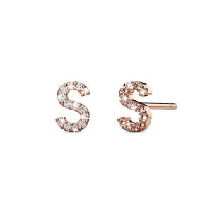 Solid 925 Sterling Silver Glamour Alphabet Letter Earrings Rose Gold - S