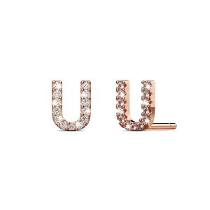 Solid 925 Sterling Silver Glamour Alphabet Letter Earrings Rose Gold - U