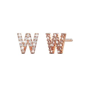 Solid 925 Sterling Silver Glamour Alphabet Letter Earrings Rose Gold - W