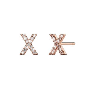 Solid 925 Sterling Silver Glamour Alphabet Letter Earrings Rose Gold - X