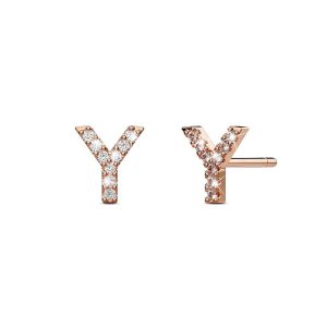 Solid 925 Sterling Silver Glamour Alphabet Letter Earrings Rose Gold - Y