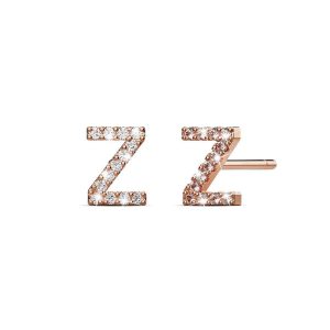 Solid 925 Sterling Silver Glamour Alphabet Letter Earrings Rose Gold - Z