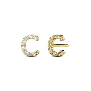 Solid 925 Sterling Silver Glamour Alphabet Letter Earrings Gold - C