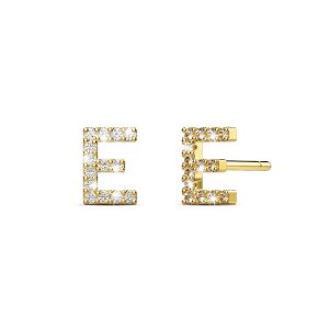 Solid 925 Sterling Silver Glamour Alphabet Letter Earrings Gold - E