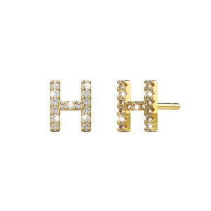 Solid 925 Sterling Silver Glamour Alphabet Letter Earrings Gold - H