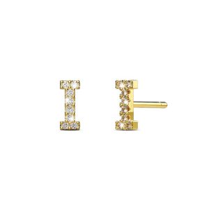 Solid 925 Sterling Silver Glamour Alphabet Letter Earrings Gold - I