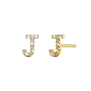 Solid 925 Sterling Silver Glamour Alphabet Letter Earrings Gold - J