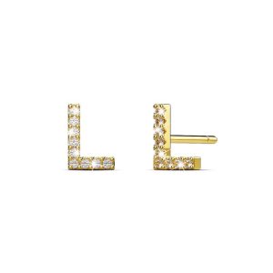 Solid 925 Sterling Silver Glamour Alphabet Letter Earrings Gold - L
