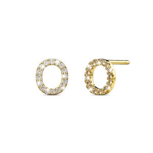 Solid 925 Sterling Silver Glamour Alphabet Letter Earrings Gold - O