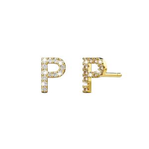 Solid 925 Sterling Silver Glamour Alphabet Letter Earrings Gold - P