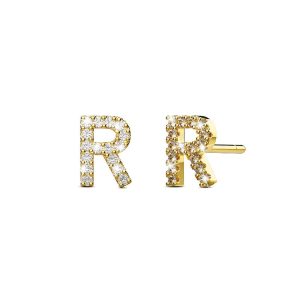 Solid 925 Sterling Silver Glamour Alphabet Letter Earrings Gold - R