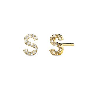 Solid 925 Sterling Silver Glamour Alphabet Letter Earrings Gold - S