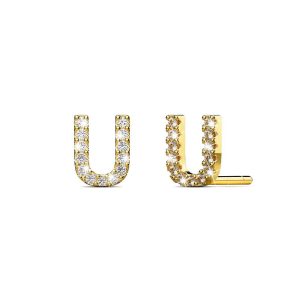 Solid 925 Sterling Silver Glamour Alphabet Letter Earrings Gold - U