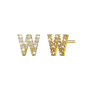 Solid 925 Sterling Silver Glamour Alphabet Letter Earrings Gold - W