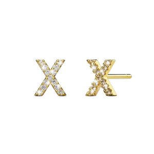 Solid 925 Sterling Silver Glamour Alphabet Letter Earrings Gold - X