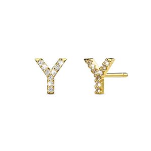 Solid 925 Sterling Silver Glamour Alphabet Letter Earrings Gold - Y