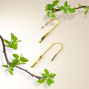 Solid 925 Sterling Silver Bar & Chain Sterling Silver Dangle Threader Earrings in Gold Vermeil