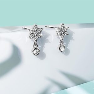 Solid 925 Sterling Silver Pretty & Petite Zircon Drop Earrings in Silver