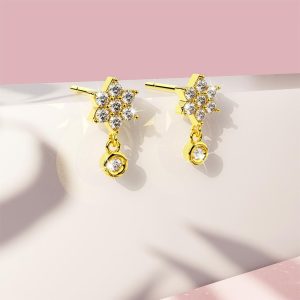 Solid 925 Sterling Silver Pretty & Petite Zircon Drop Earrings in Gold Vermeil