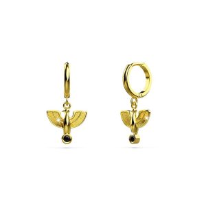 Solid 925 Sterling Silver Egyptian Eagle Hoop Earrings in Gold Vermeil