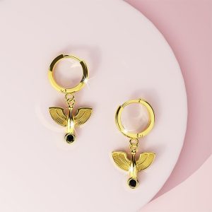 Solid 925 Sterling Silver Egyptian Eagle Hoop Earrings in Gold Vermeil