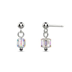 Solid 925 Sterling Silver Iridescent Cube Drop Earrings Embellished with Crystals from Swarovski®