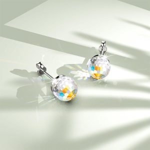 Solid 925 Sterling Silver Gradient Oval Stud Earrings Embellished with Crystals from Swarovski®