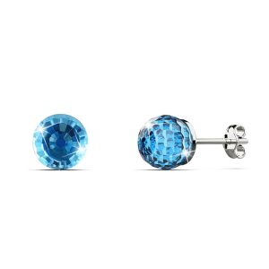 Solid 925 Sterling Silver Aquamarine Blue Oval Stud Earrings Embellished with Crystals from Swarovski®