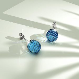 Solid 925 Sterling Silver Aquamarine Blue Oval Stud Earrings Embellished with Crystals from Swarovski®