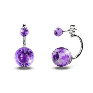 Solid 925 Sterling Silver Duo Violet Stone Oval Stud Earrings Embellished with Crystals from Swarovski®