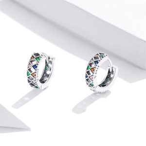 Solid 925 Sterling Silver Multicolor Diamond Cut Out Huggie Earrings