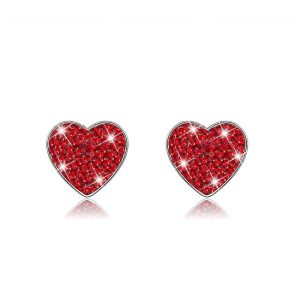Solid 925 Sterling Silver Red Heart Stud Earrings