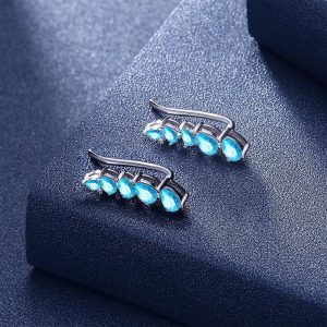 Solid 925 Sterling Silver Ocean Blue Wave Hook Earrings