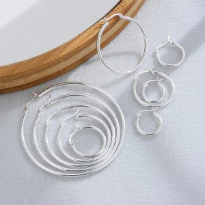 Solid 925 Sterling Silver Aesthetic Hoop Earrings