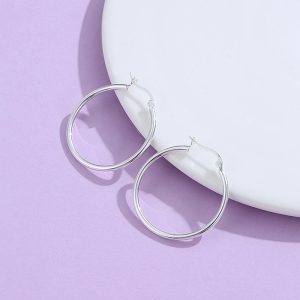 Solid 925 Sterling Silver Back To 60s Hoop Earrings