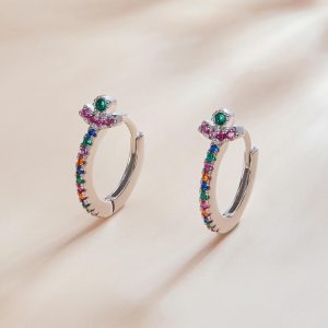 Solid 925 Sterling Silver Multicoloured Huggies Earrings