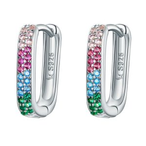 Solid 925 Sterling Silver Multicoloured Huggies Earrings