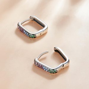 Solid 925 Sterling Silver Multicoloured Huggies Earrings