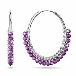 Solid 925 Sterling Silver Purple Amethyst Huggie Earrings