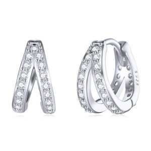 Solid 925 Sterling Silver Duo Huggies Earrings