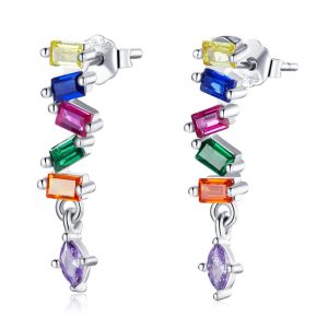 Solid 925 Sterling Silver Multicoloured Stud Earrings