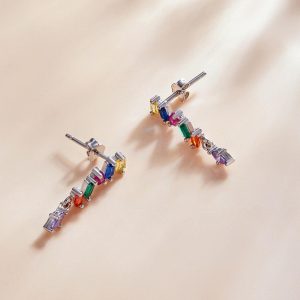 Solid 925 Sterling Silver Multicoloured Stud Earrings