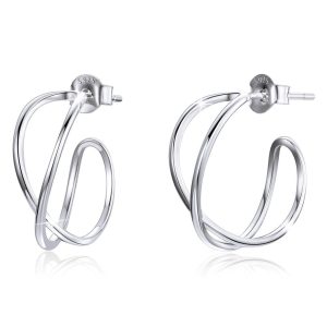 Solid 925 Sterling Silver Dramatic C-hoop Earrings