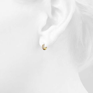 Solid 925 Sterling Silver Statuesque Zircon Huggie Earrings 6mm Gold