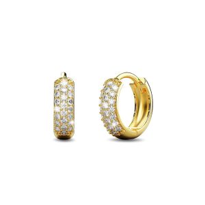 Solid 925 Sterling Silver Statuesque Zircon Huggie Earrings 8mm Gold