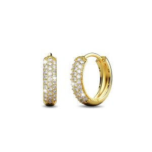 Solid 925 Sterling Silver Statuesque Zircon Huggie Earrings 10mm Gold
