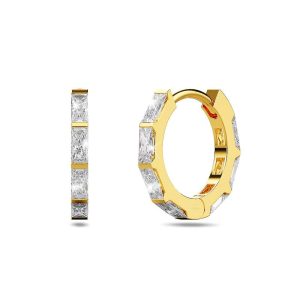 Solid 925 Sterling Silver Clove Zircon Huggie Earrings Gold