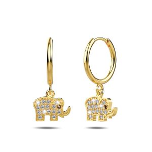Solid 925 Sterling Silver Elly Zircon Huggie Earrings Gold