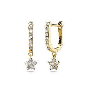 Solid 925 Sterling Silver Floret Zircon Huggie Earrings Gold